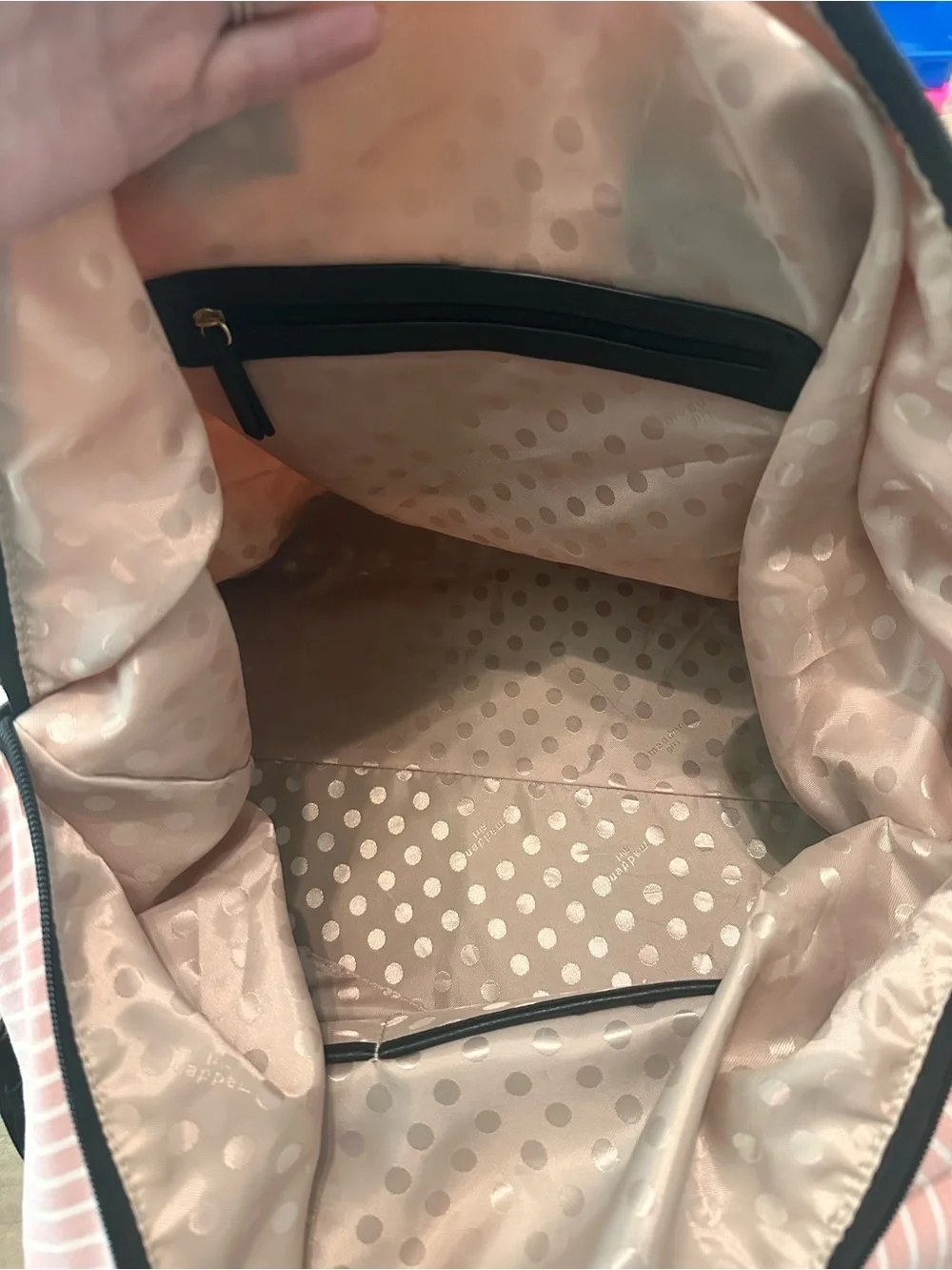 Madden Girl Pink Stripe and Black Trim Duffel Bag